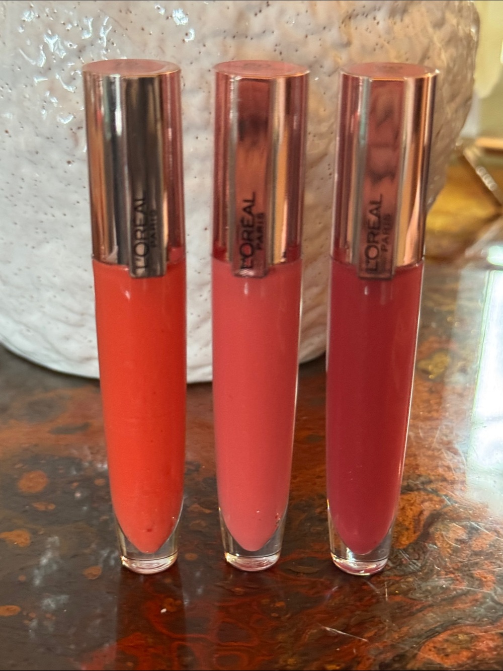 L'Oreal Lip Gloss Trio — Coral, Rose, Berry Tones